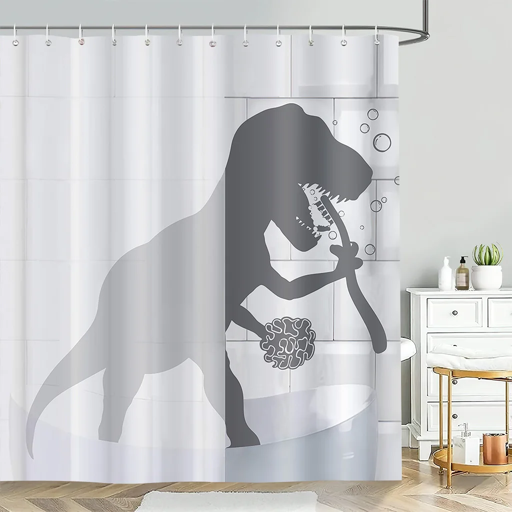 

1pc Fun Bath Dinosaur Print Shower Curtain, Animal Rustic Polyester Tarp Tub Bathroom Partition Decor with 12 Hooks