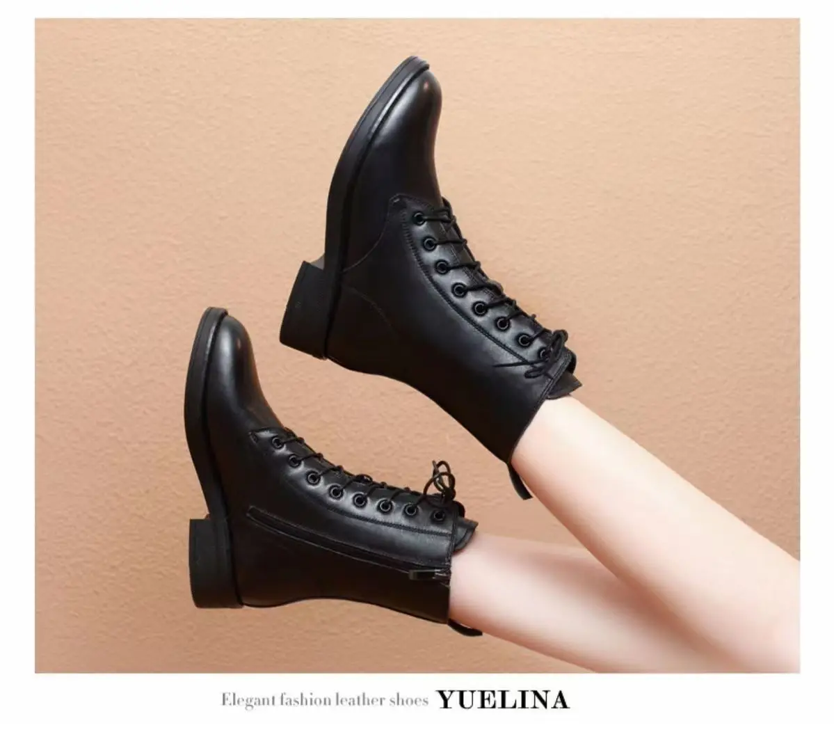 Mode Spitz Frauen Vielseitige Leder Stiefel Nicht-slip Chunky Heels Externe Tragen Trend Schuhe Schwarz Lace Up Weibliche boot – Detail 8