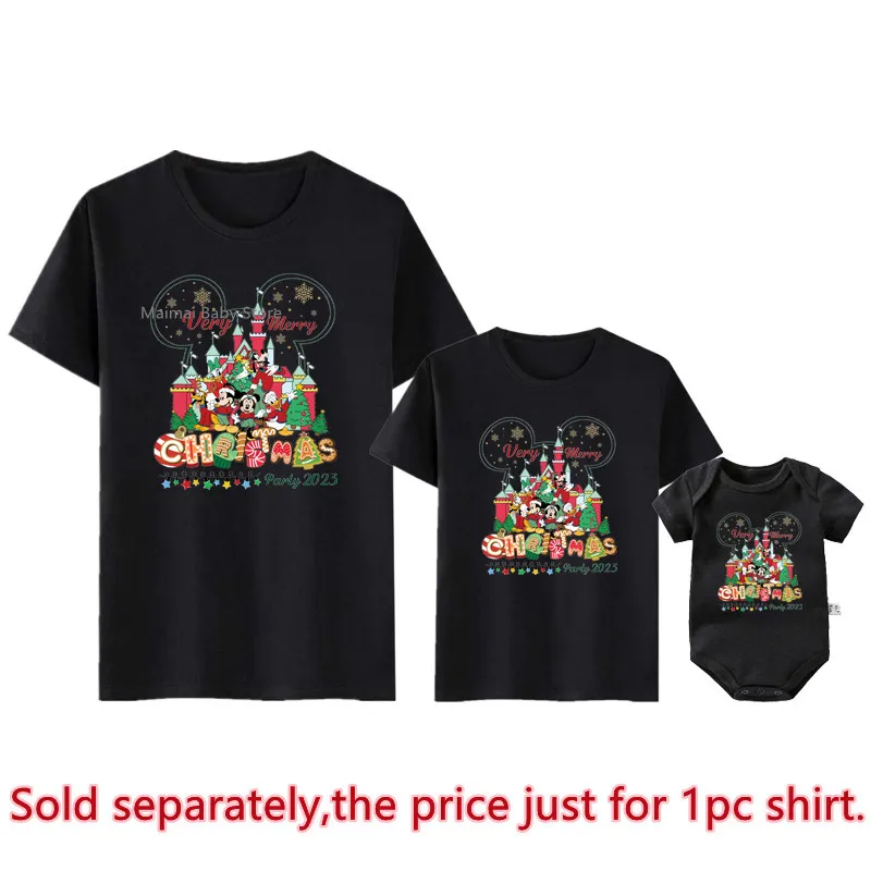 Camisas familiares a juego para la fiesta de Navidad muy feliz 2023, lindas camisetas de Mickey Minnie Mouse y amigos, trajes de viaje de Navidad de Disney