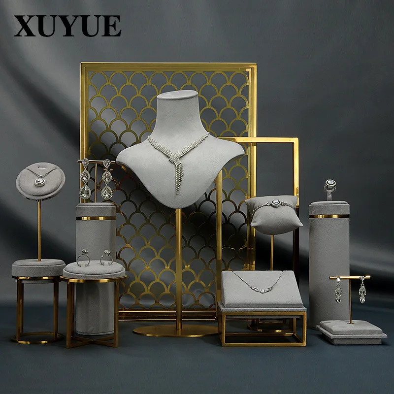 Jewelry display props gray jewelry props metal jewelry display stand high-end necklace earrings jewelry stand spot