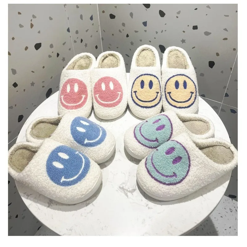 

071 Face Women Slipper Kawaii Cartoon Plush Contton Indoor Funny Cute Winter Warm Floor house Home Shoes Female 2023 new