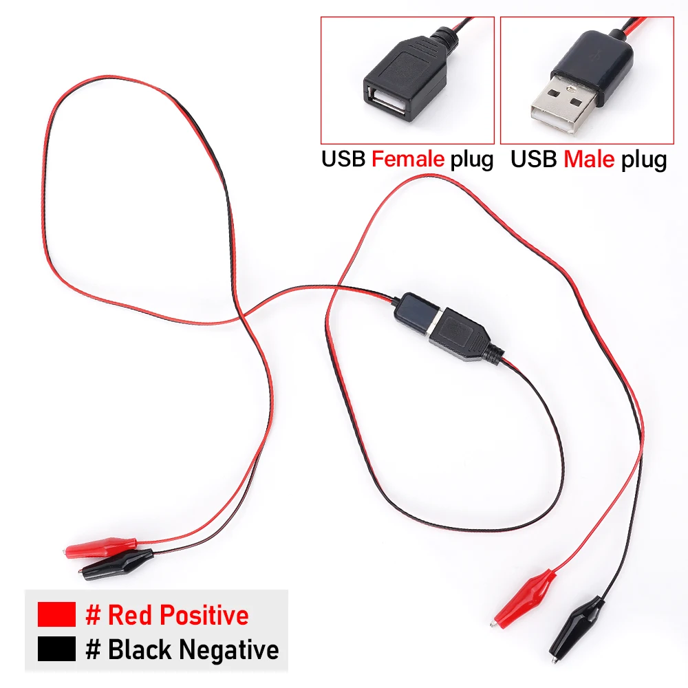 1/2Pcs 60CM Alligator Test Cilp To USB Male Female Connector Adapter Crocodile Test Clamp Clip Power 5V test Cable