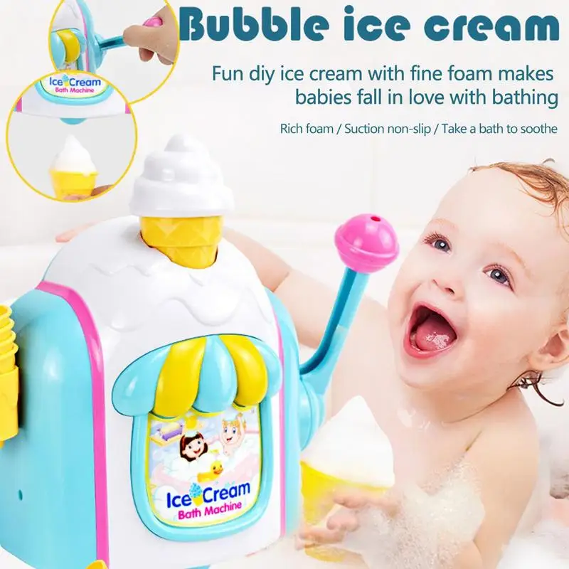 цена Bubble Ice Cream Maker Игрушка для ванны Игрушка для водяной ванны с 4 конусами для мороженого Bubble Maker для ванны Умывальник Притворись игрушкой