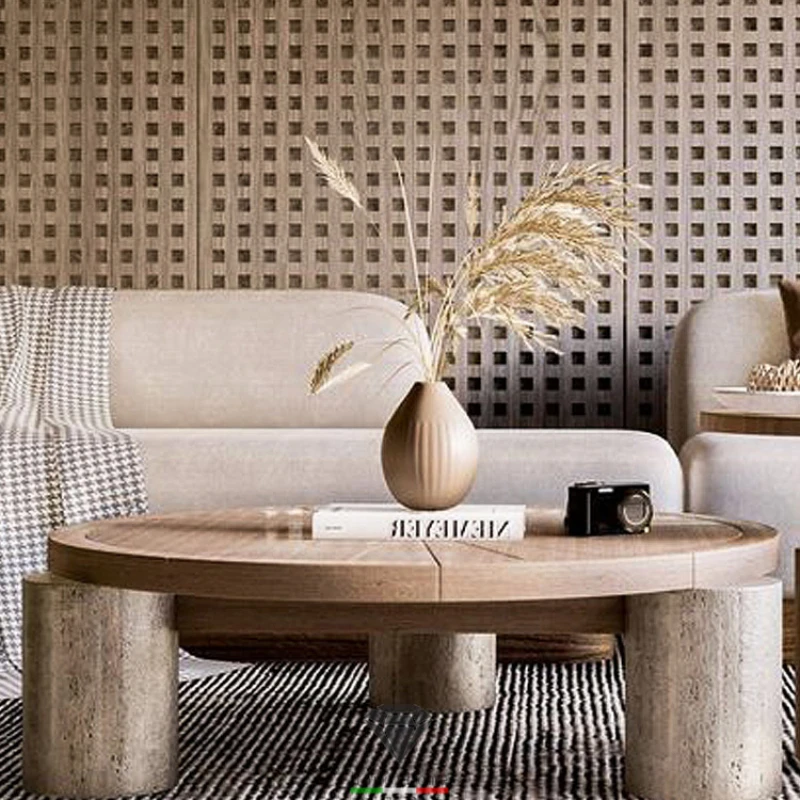 

Light Luxury Modern Simple Solid Wood Round Tea Table Wind Combination Tea Table Household Living Room Set Table