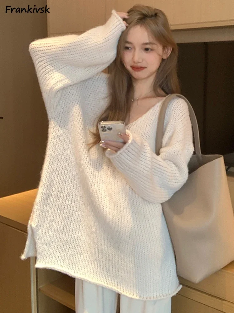 

Sweaters Women Baggy Cozy Casual Elegant Solid All-match Streetwear Office Lady Fashion Korean Style Simple Normcore Spring Chic