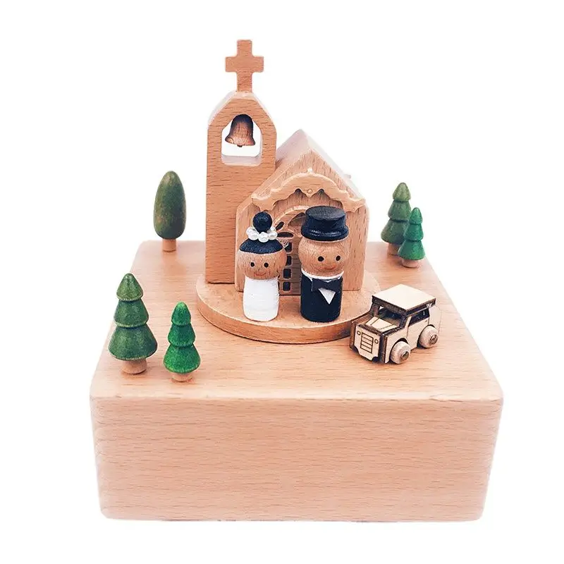 

Rotating Carriage Music Box Girls Birthday Church Christmas Holiday Creative Wooden Gift Clockwork Wooden Music Box