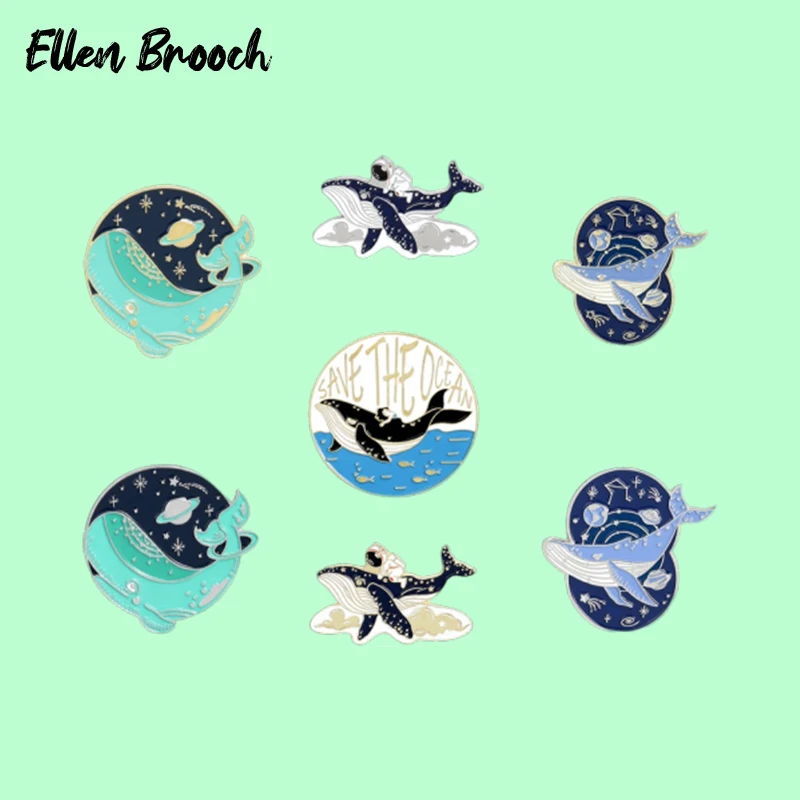 Spille Smaltate Balena Custom Save The Ocean Astronaut Planet Spilla Bag Badge Cartoon Jewelry Pins Gift For Friends