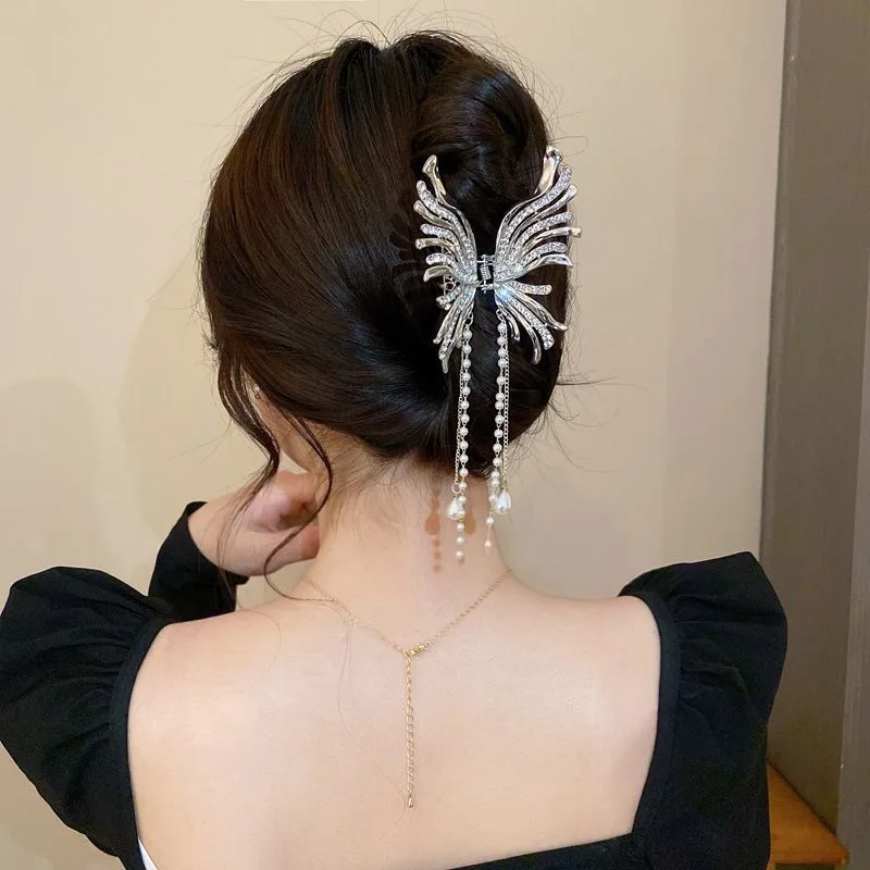 Exquisite Strass Haar Krallen Trendy Metall Schmetterling Haar Clips Perle Quaste Haar Krabben Hai Haarspangen Party Haar Zubehör – Detail 19