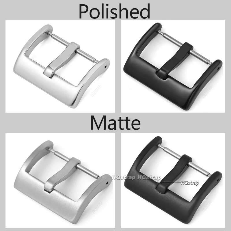 Stainless Steel Matte & Polished Watch Band with Solid Square Button Clasp - Silver & Black Options