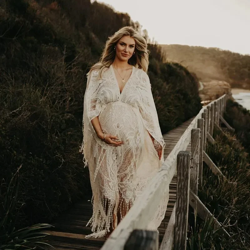 Boho Lace Tassel Robe Maternity Dress Photography Props Maxi Long Gown Photo Shoot Dress Pregnant Women Baby Shower Gift 2 S02ea6a8813094b2296c090318ce5087bf