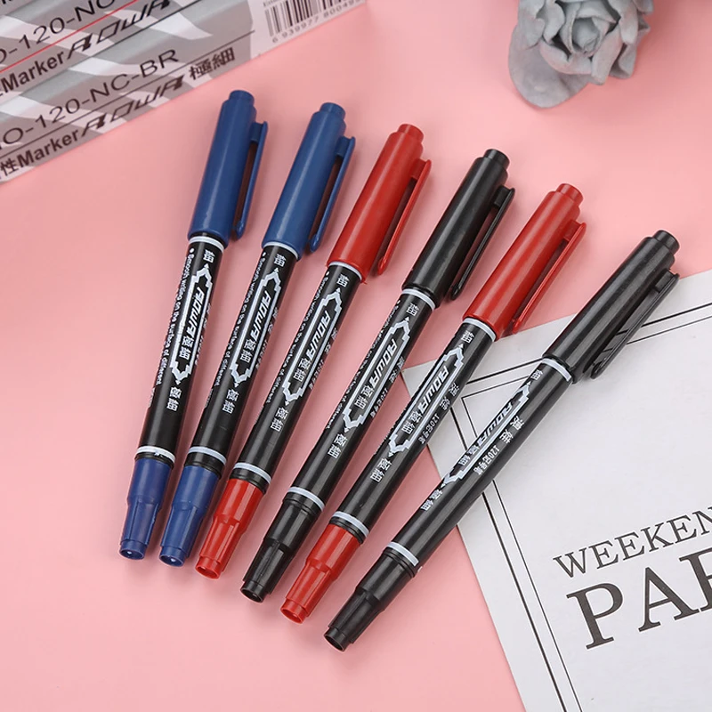 Dual-Tip Marking Pen with Water-Based Ink in Red, Blue, and Black for Art and Drawing Outlines 2