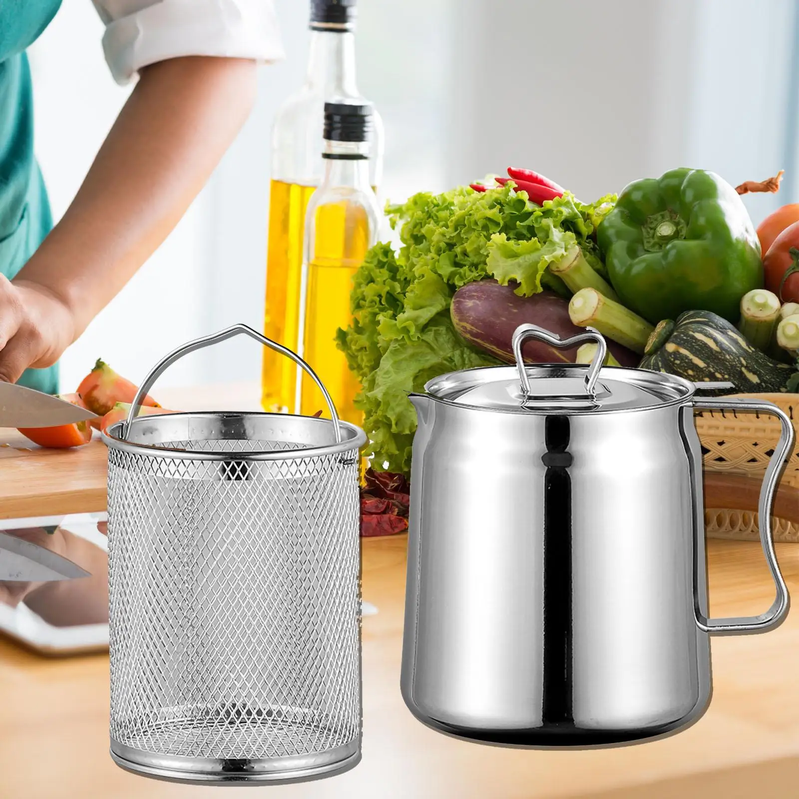 Frying Pot Grease Can Milk Warmer French Fries Storage Pots Oil Tank Kettle with