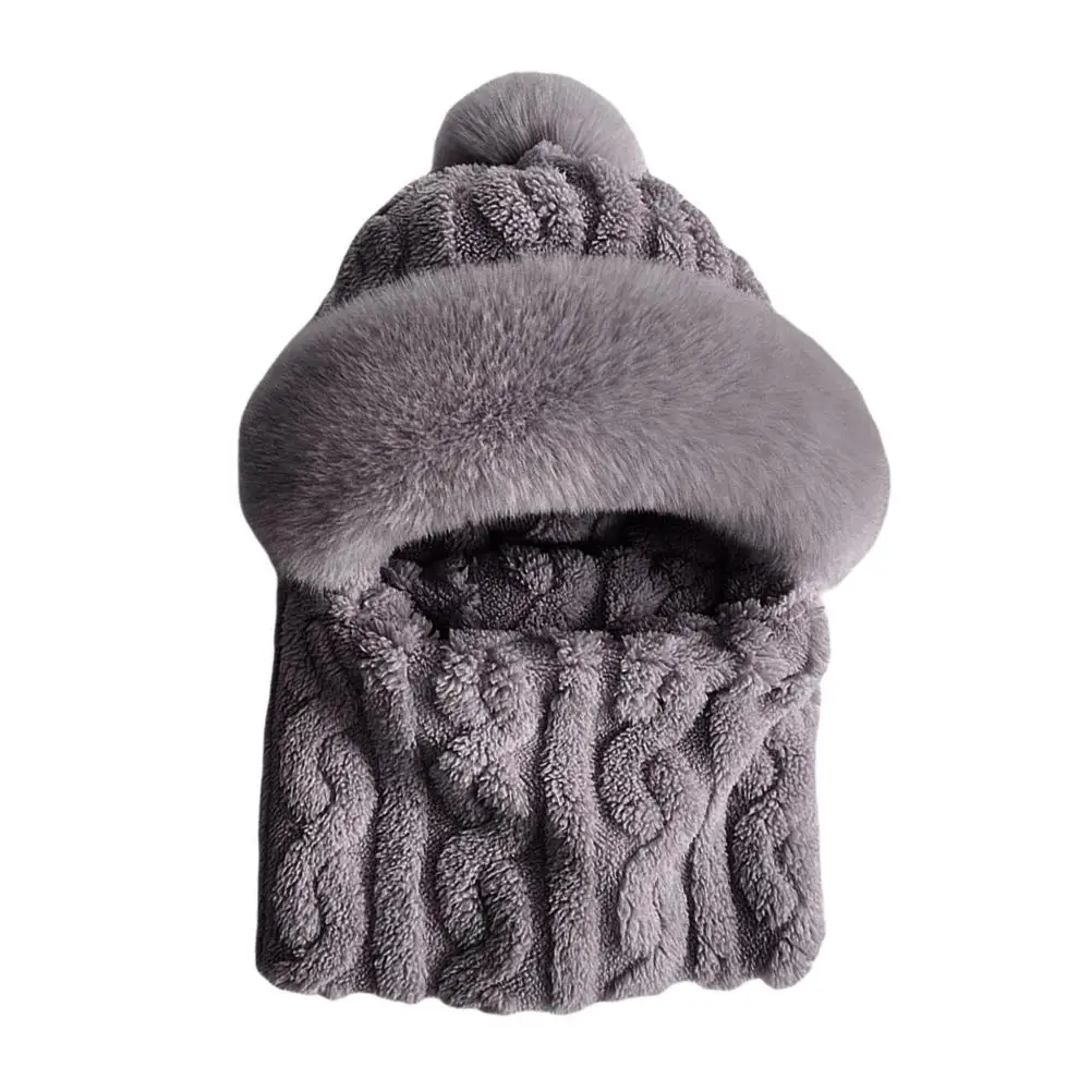 Winter-Schal-Set mit Kapuze für Damen, Plüsch-Hals, warm, Russland, Outdoor, Ski, winddicht, Mütze, dicker Plüsch, flauschige Mützen, Fahrradmütze – Detail 27