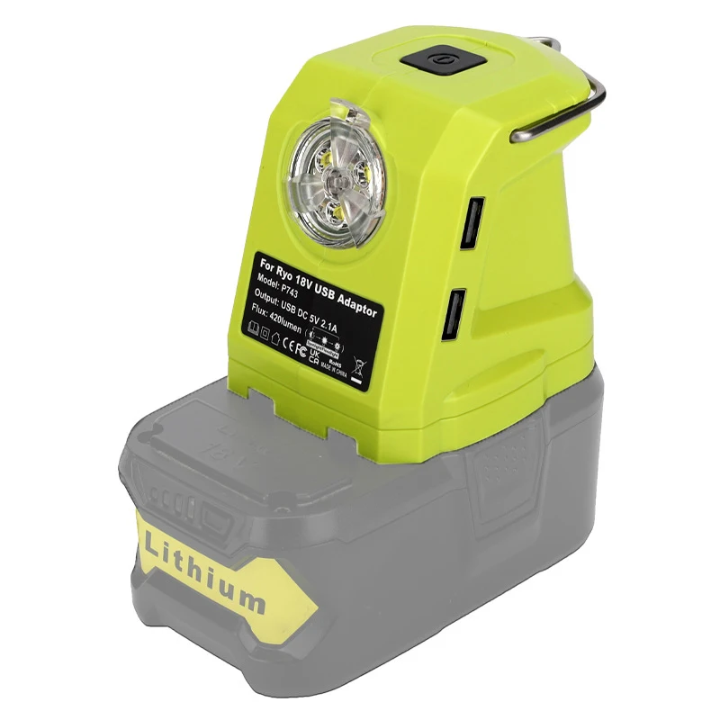 Portable Spotlight LED Work Light For RYOBI 14.4V-18V Li-ion Battery Dual USB Ad
