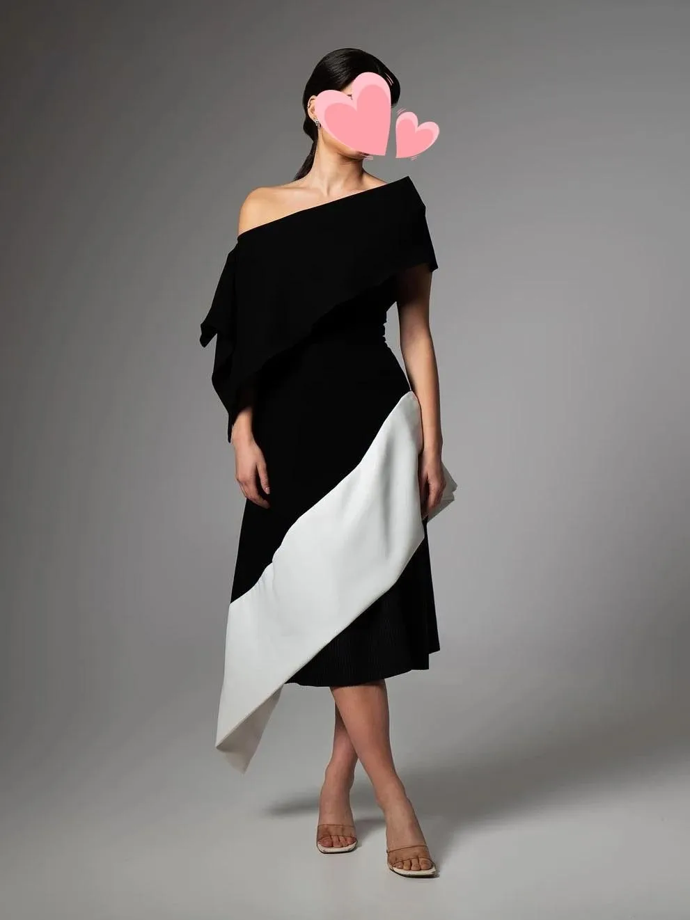 

Scoggins Elegant Vintage Simple Black Ivory Asymmetrical Ruffle Customize Formal Occasion Prom Dress Evening Party Gowns