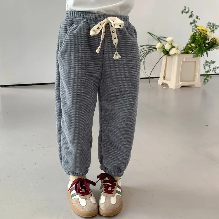 

Kids Pants Winter Grid Boys Girls Elastic Waist Soild 2023 Childrens Clothing Pocket Fashion Loose Casual Korean