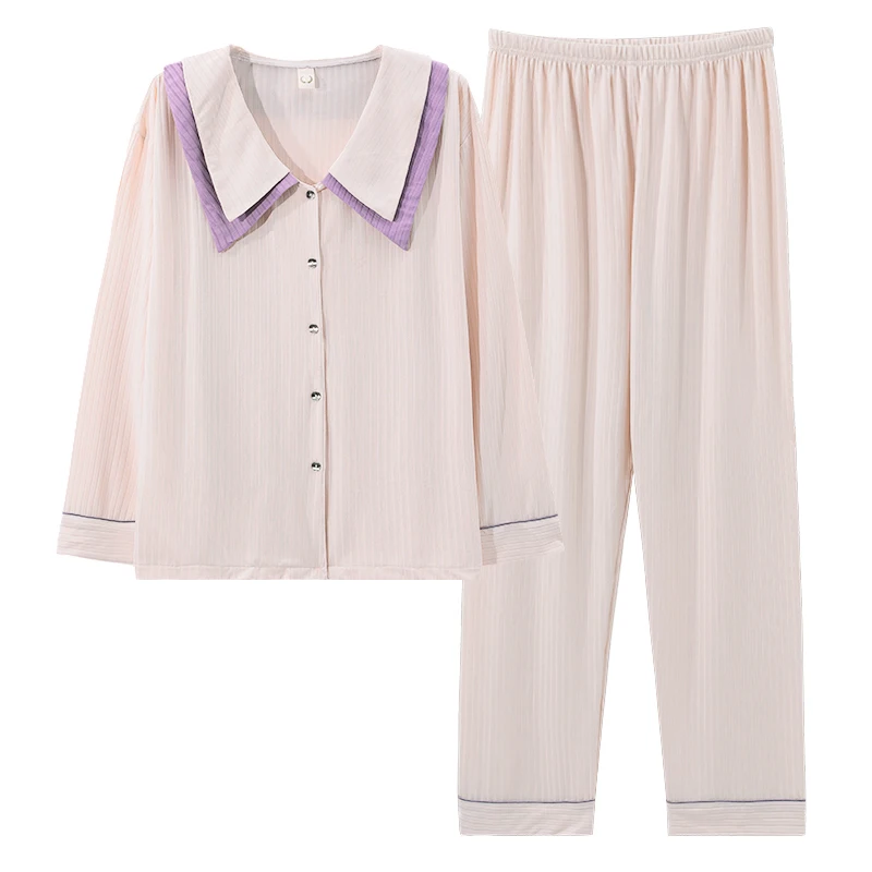 

Women's Soft Modal Two-piece Home Suit for Spring Autumn Long-sleeved Long Pants Pajamas Women Solid Colors Cardigan Suit M-4XL