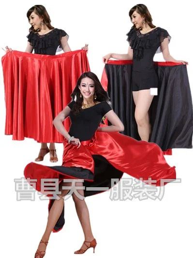 Performance Dancing Clothing Women Red Black Hook Loop Spanish Flamenco Skirt Plus Size Female Gypsy Girls Satin Silk Dress women flamenco dresses