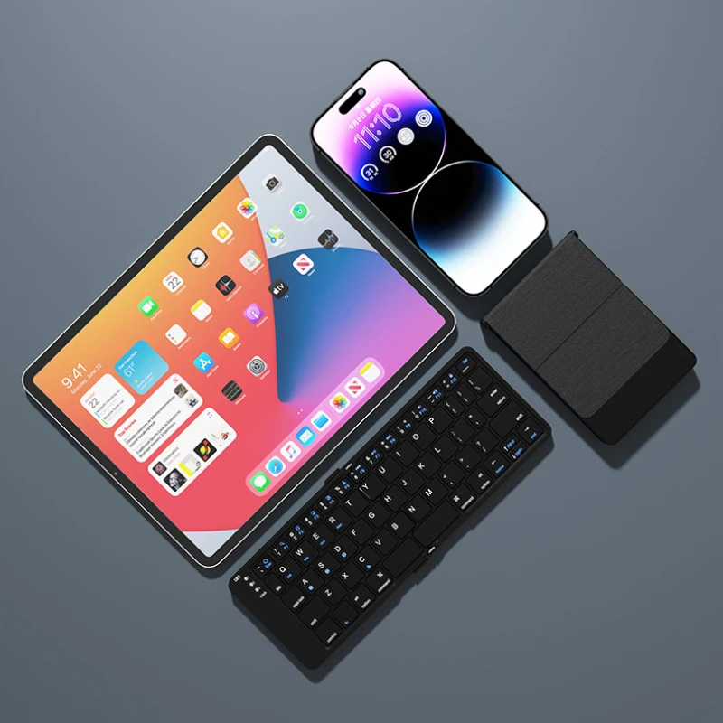 New folding bluetooth keyboard high-end business leather mobile phone tablet can be connected to laptop office keyboard
