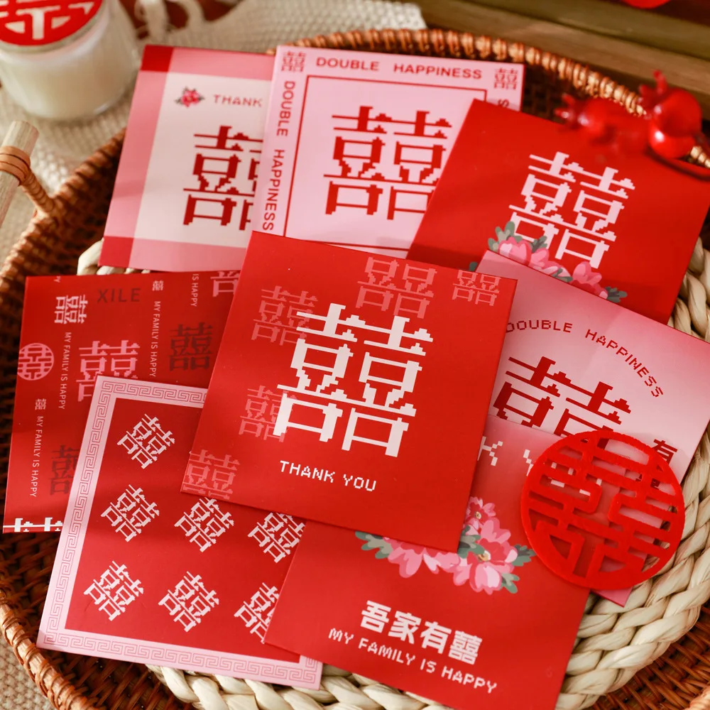 100 Pcs Self-Adhesive Chinese New Year Lucky Money Red Envelopes Hong Bao  for Wedding Party