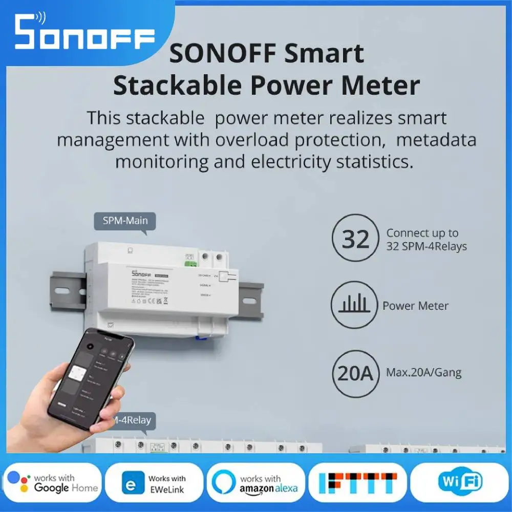 Sonoff-smart Stackable Power Meter Channel Energy Monitor Funciona com Ewelink App Spm-main Connect 32 Spm4 Relés