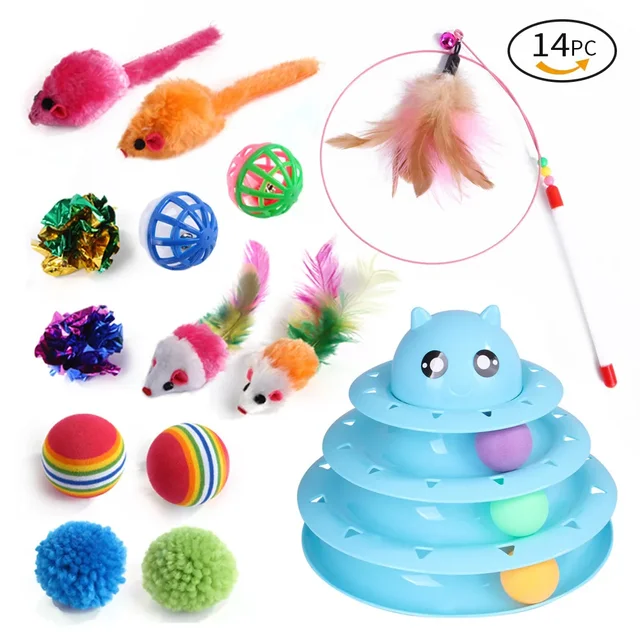 Kitten Toys Variety Cat Toy Combination Set Cat Toy Funny Cat Stick Sisal Mouse Bell Ball Cat Supplies 20 Pcs Set 4