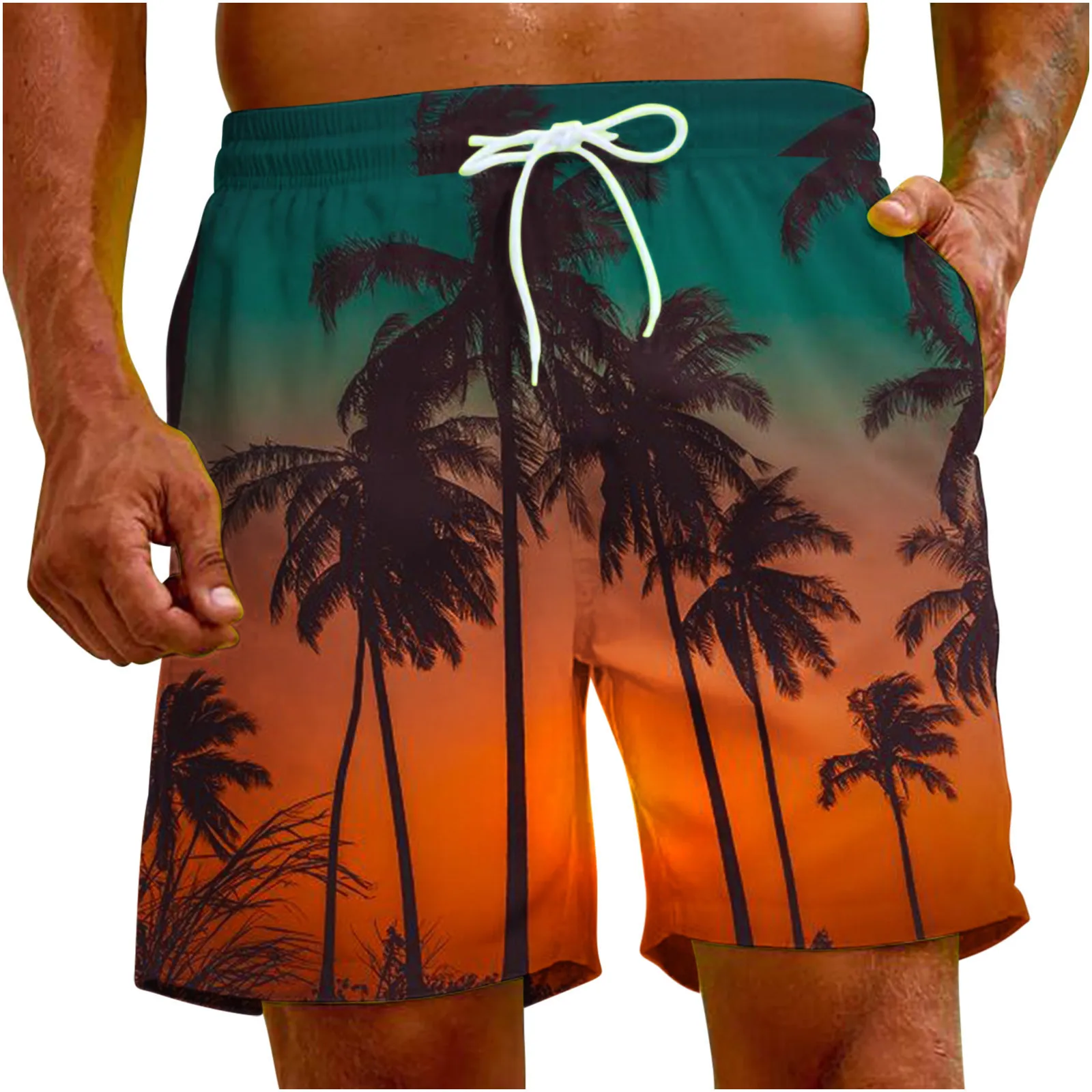 Mens Hawaiian Beach Shorts Coconut Tree Print