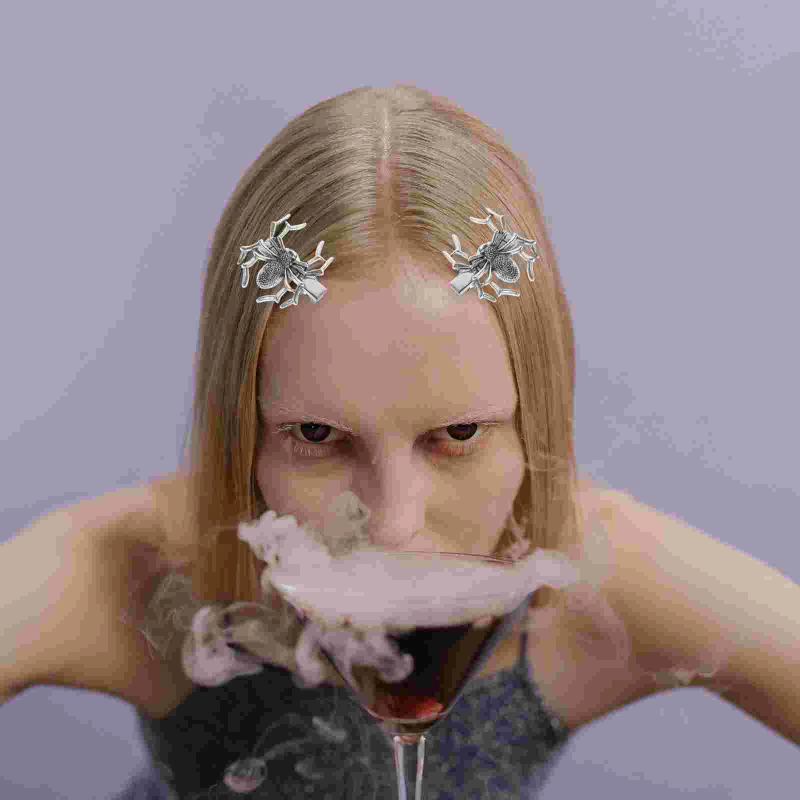 

2 Pcs Dark Spider Hair Clip Accessories Girls Punk Clips for Barrettes Alloy Hairpins Small Rhinestones Halloween Decor