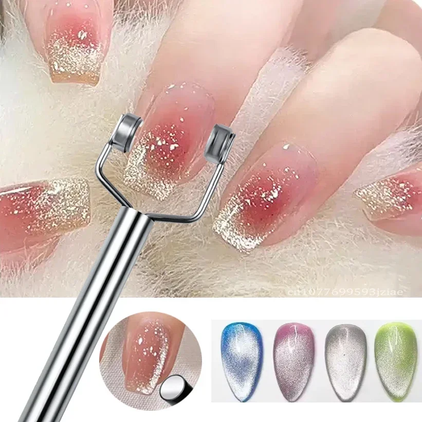 Magnetic Nail Art Tools Cat Eye Nail Tool Magnetic Nail Tools Magnetic Nail Pen Nail Care Tools Y-Shaped Strong Magnetic Cat Eye Nail Art Tools Double Head Nail UV Gel Polish Magnetic Attraction Effect Manicure Magnet Stick
