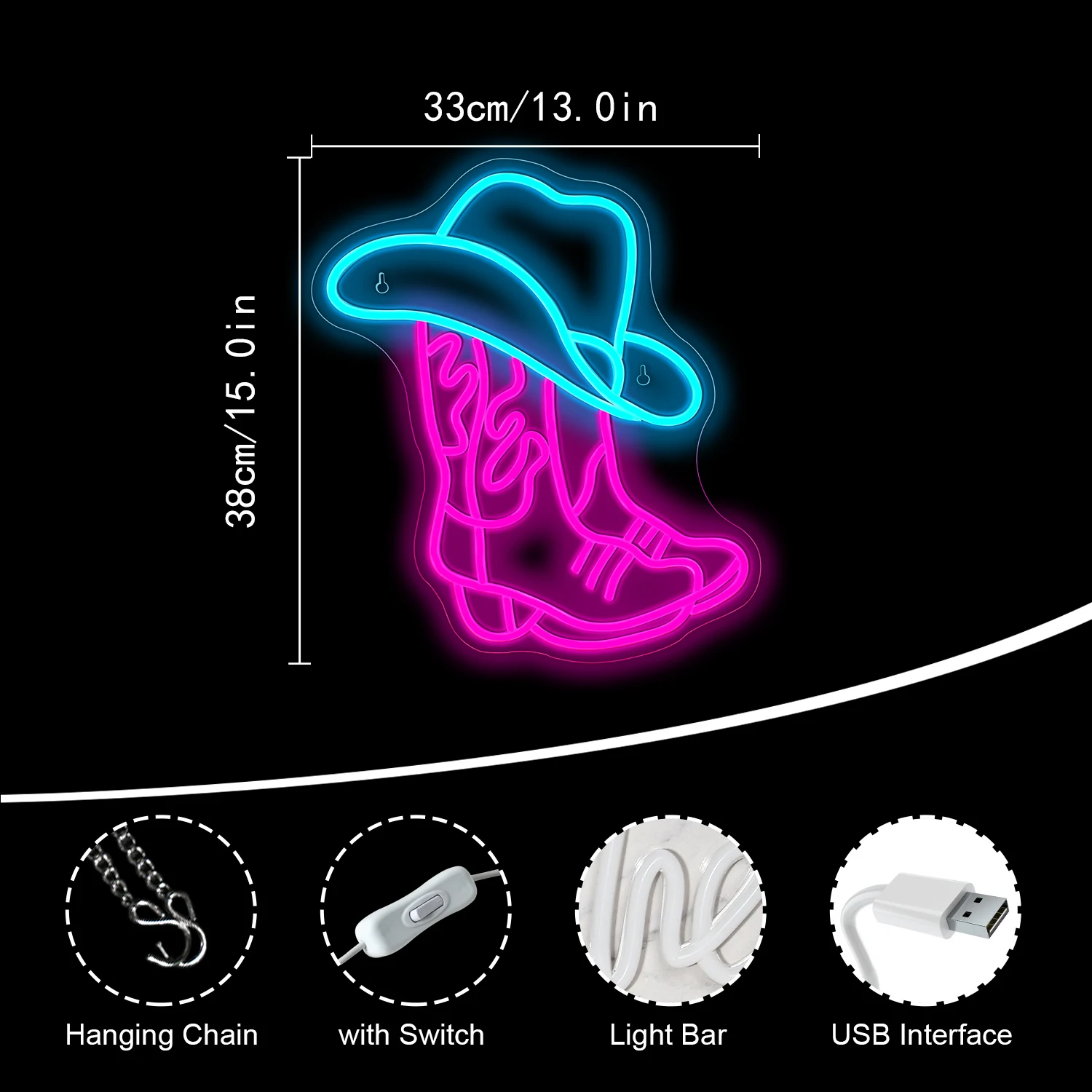 Cowboy Boot Neon Sign Wall Decor LED Light Up Signs For Game Room Bedroom Western Club Shop Bar Man Cave Birthday Party Lamps