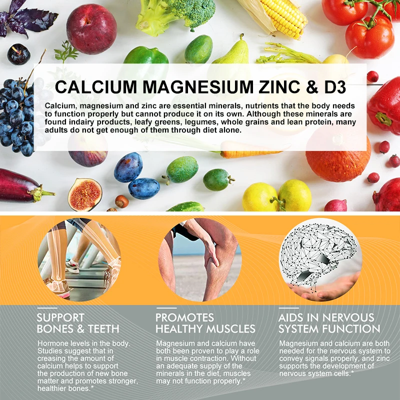 Calcium, Magnesium, Zinc & Vitamin D Capsules - Delicious Bone Health Capsules Supplement for Men, Women & Kids