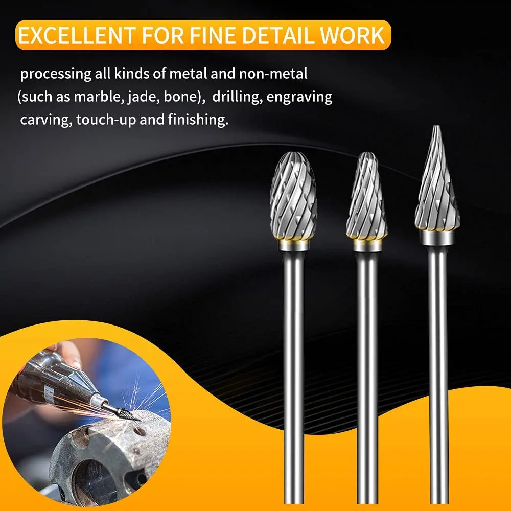 Carbide Double Cut for Dremel Carving Bits, Rotary Tool, 20 Pcs Rotary Burr  Set With 1/8 Shank and 1/4 Head Length For, Woodworking 