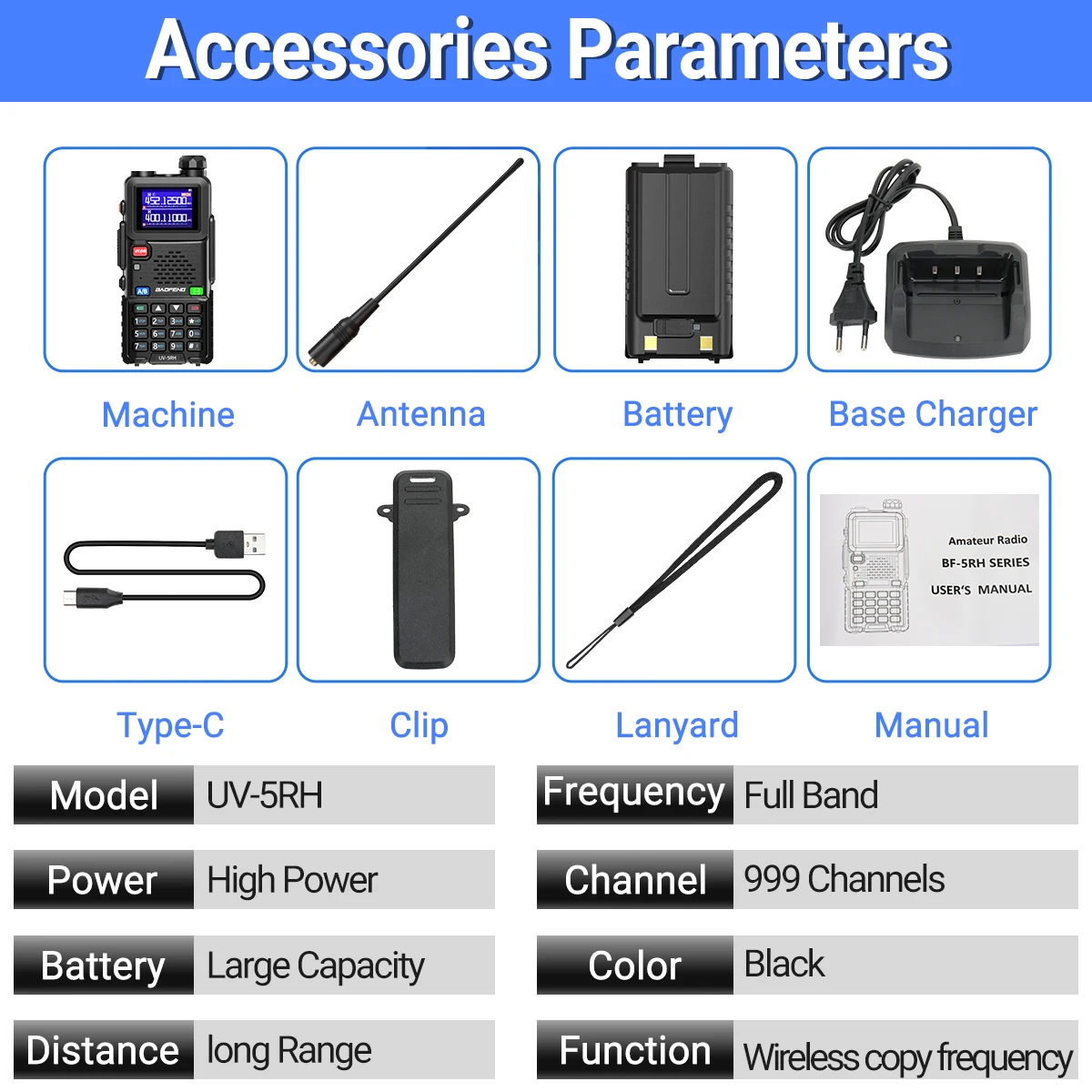 Baofeng UV 5RH 10W Air Band Walkie Talkie Long Range Wirless Copy Frequency Two Way Ham Radio Type-C Baofeng UV 5R Transceiver 6