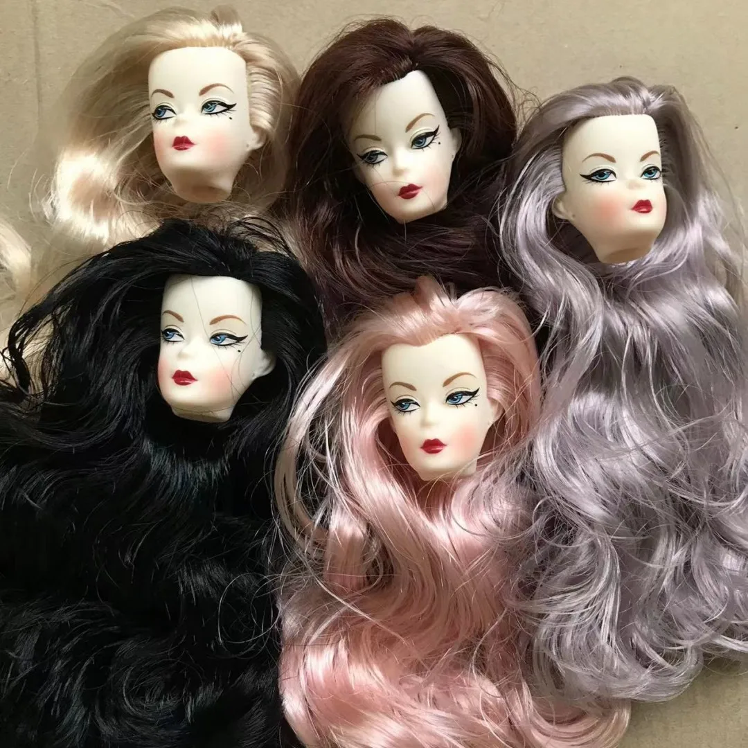 Copiar cabeças st longo cabelo colorido 1/6 peças de boneca menina