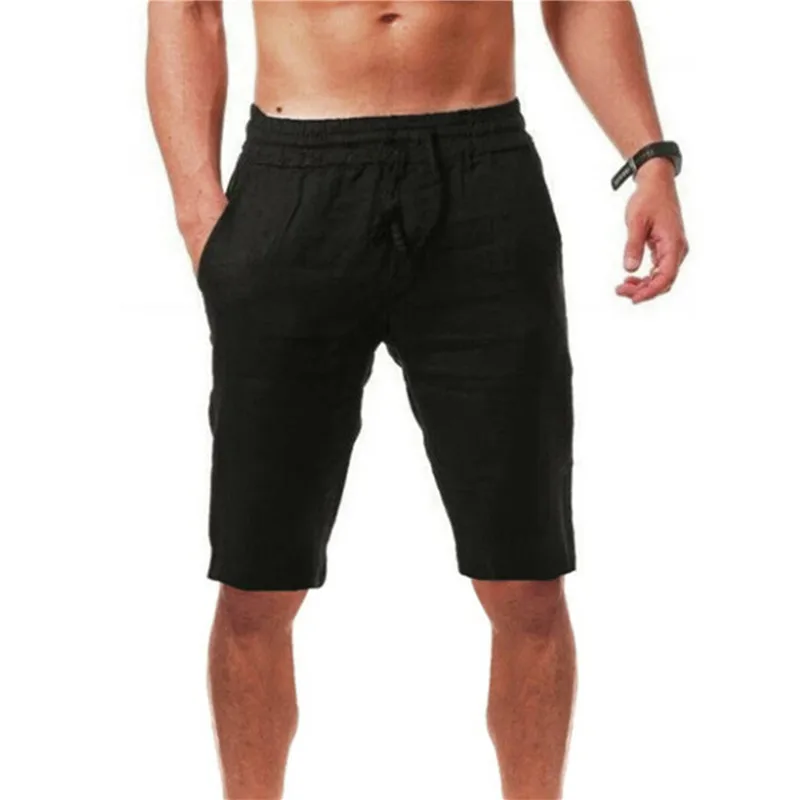 Men's Cotton Linen Shorts Pants Male Summer Breathable Solid Color Linen Short Trousers Fitness Streetwear S-3XL 3