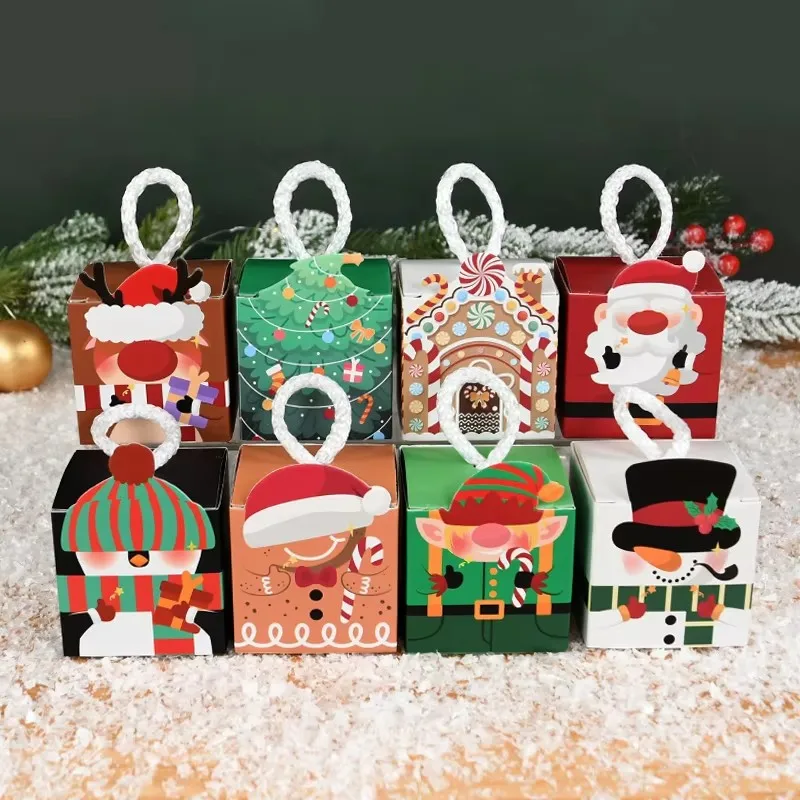 10Pcs Christmas Gift Box Xmas Tree Santa Claus Snowman Paper Candy Cookie Packing Box Bags Children Favors Navidad New Year 2025