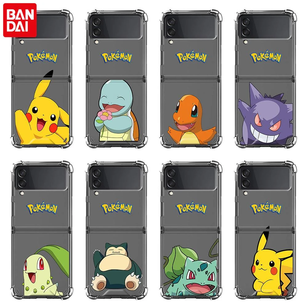 Cartoon Pokemon Pikachu Phone Case For Samsung Galaxy Z Flip 3 5G Funda Z Flip3 Clear PC Hard Shockproof Cover Shell Airbag case for samsung z flip 3
