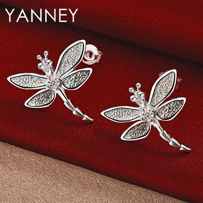 

Fashion 925 Sterling Silver Dragonfly Zircon Stud Earrings For Women Charm Girlfriend Gift Wedding Jewelry Christmas Accessories