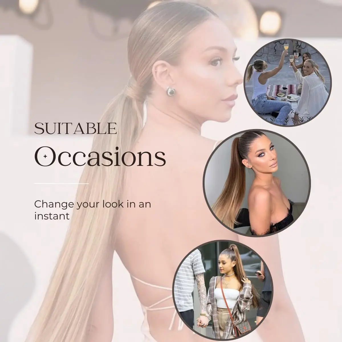 LUPU Ponytail Extensions Versatile Elastic Ponytail Extension for Women 28" Long Straight Soft Natural Synthetic PonyTails