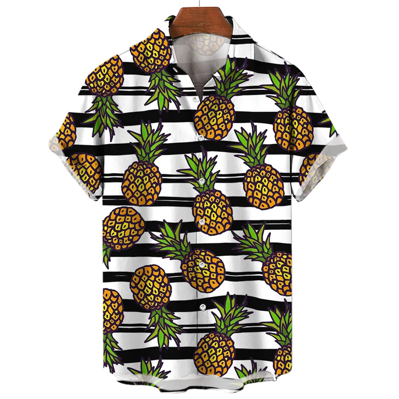 

Pineapple Lemon Passion Fruit Hawaiian Shirt Men 3D Print Coconut Shirts Summer Short Sleeve Tops Casual Street Oversized Blouse