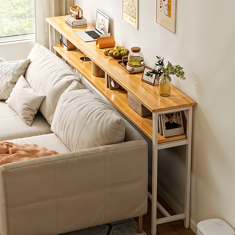 1pc Modern Simple Double Wall Long Narrow Table, Bedside Table At The Foot of The Bed, Long Table Behind The Sofa, and Long