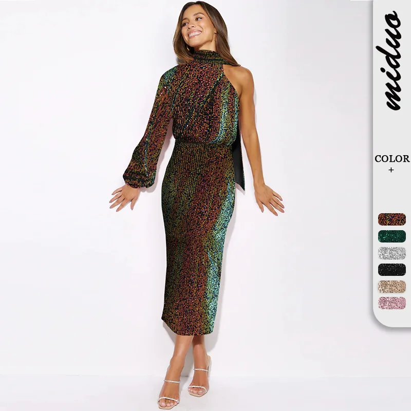 

Sequin Party Dresses Women Halter Neck Leace-up Elegant Bodycon Ladies Dress Evening Party Night Club Chic Long Vestido Feminino