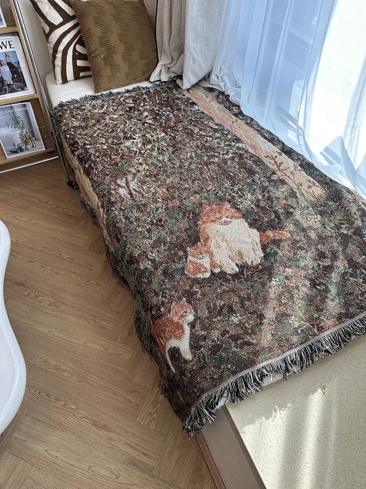  Oil Painting Wall Hanging Tapestry Living Room Sofa Blanket Vintage Sle Decorative Weaving Tow Blanket Retro Cabin Tent