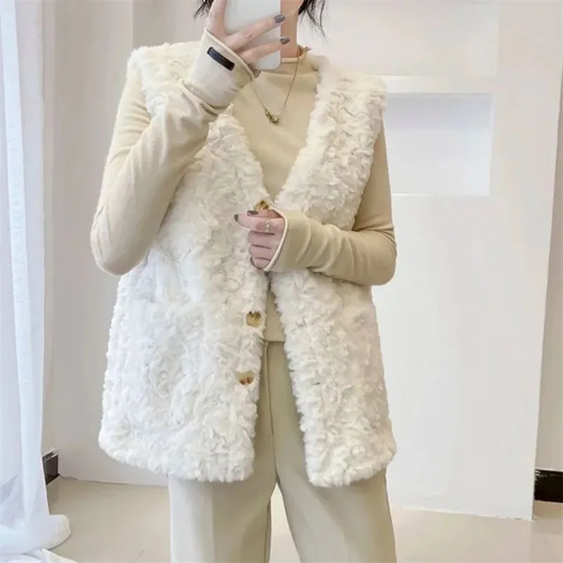 

Autumn Winter Imitation Lamb Hair Vest Women's Korean Slim Faux Rabbit Hair Waistcoat Fashion Fur Vest Warm Sleeveless Jacket