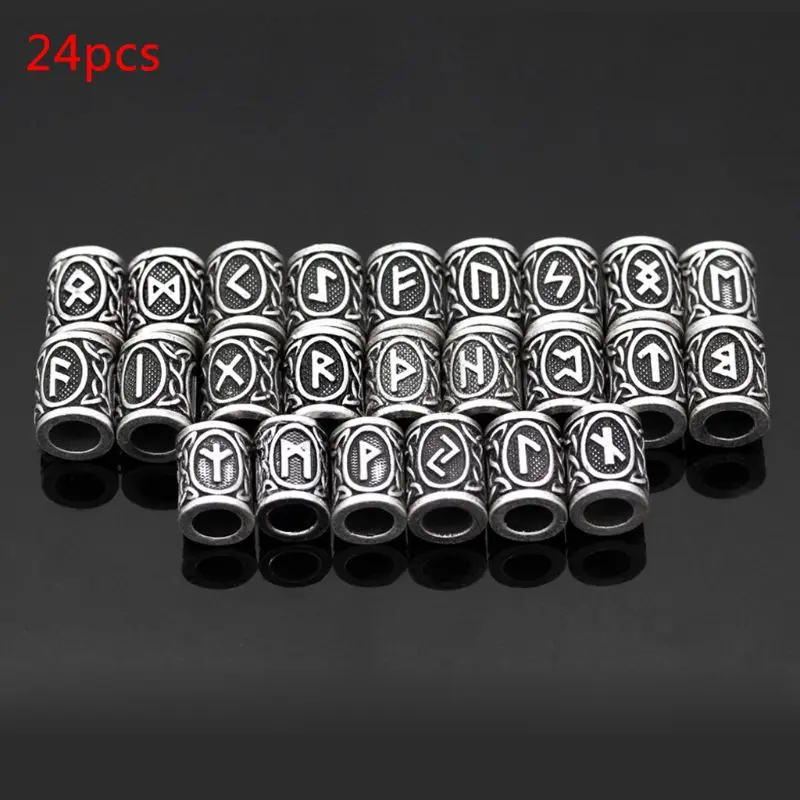 24 Pcs Vintage Silver West For Coast Paracord Norse Viking Rune Perline In Metallo Braccialetto Antico Fai Da Te Barba Per Capelli Gioielli Mak