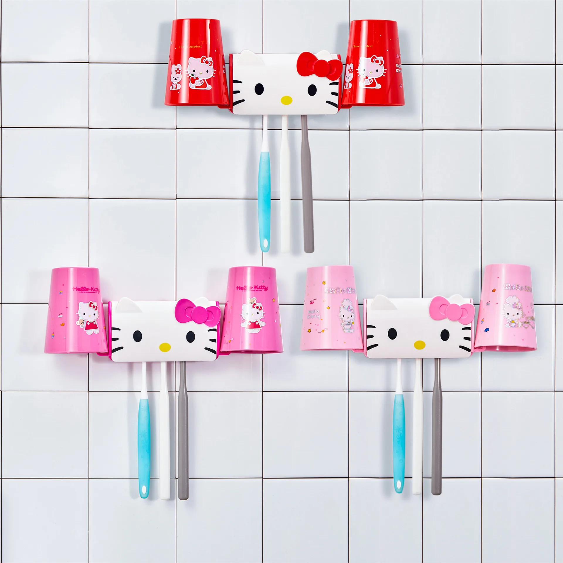 

Hello Kitty Bathroom Shelf Cartoon Cute Children'S Toothbrush Holder Wall Mounted Toilet Household Minimalist Shelf No Punching