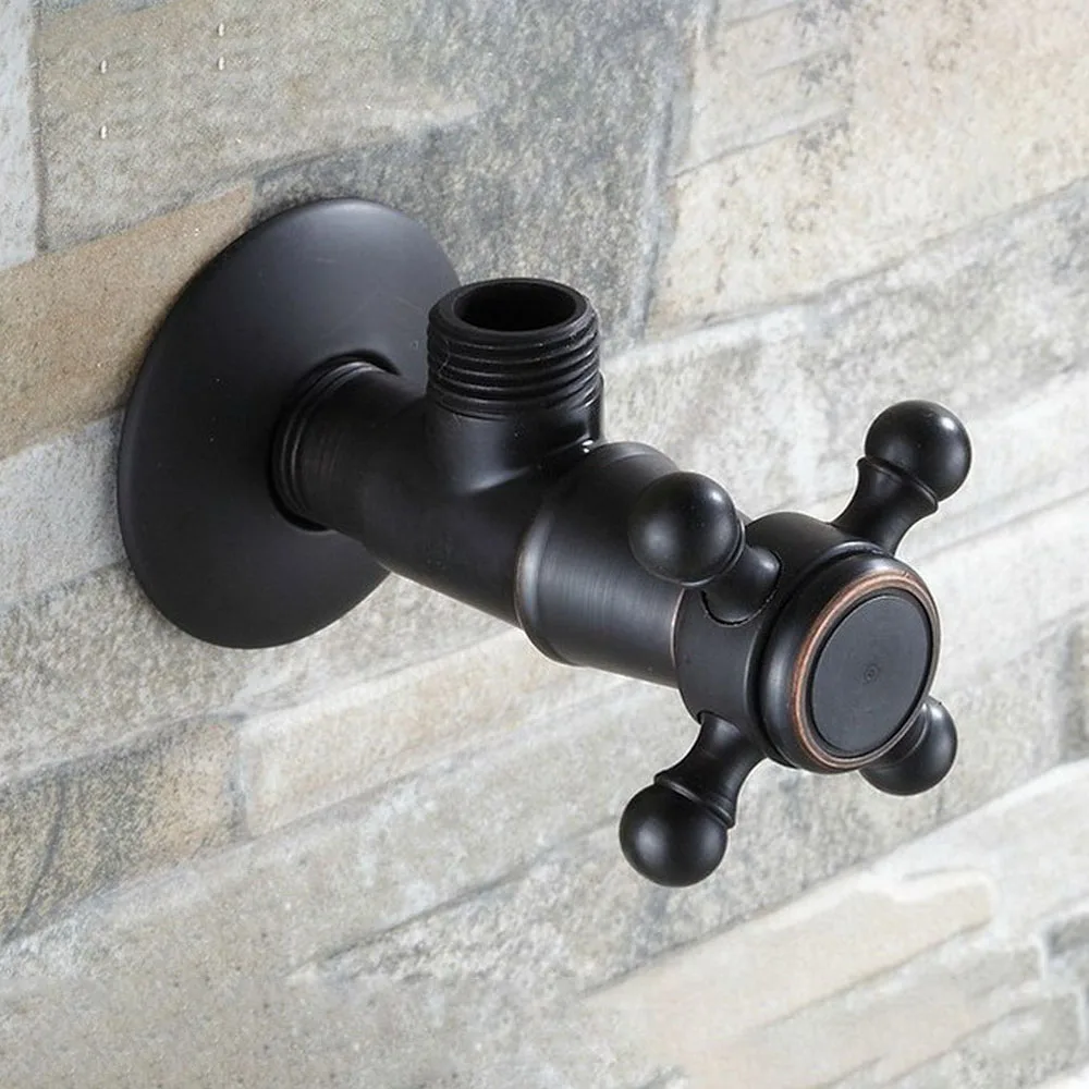 1Pcs Black Oil Rubbed Brass Bathroom Faucet Angle Stop Valve 1/2" Male Bathroom Accessory lav002