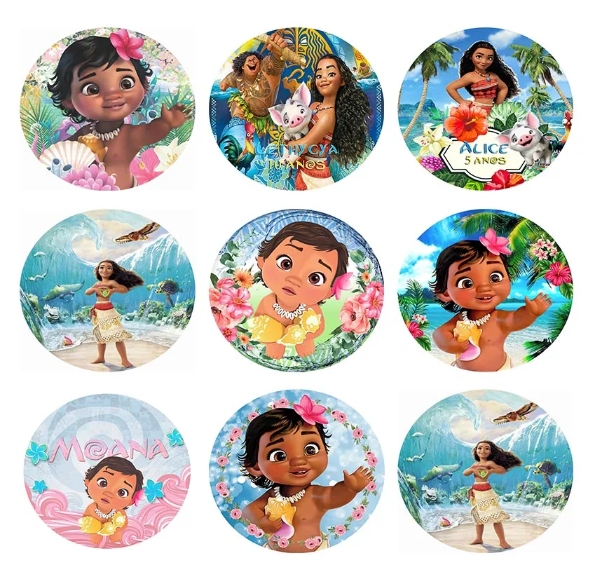 Moana Circle Round Background Cover Girls Princess Birthday Baby Shower Newborn Cartoon Vaiana Photography Sfondi