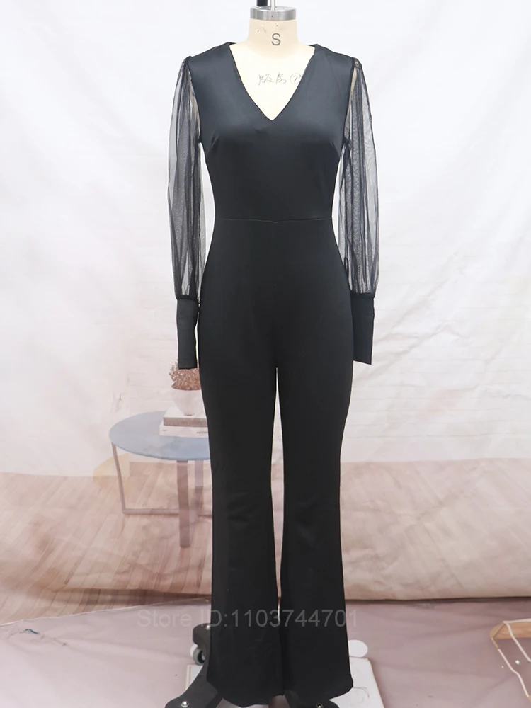 Elegant Jumpsuits for Women 2024 Summer New Plain Elegant Office Lady Loose Ruched Long Sleeve Split Jumpsuit
