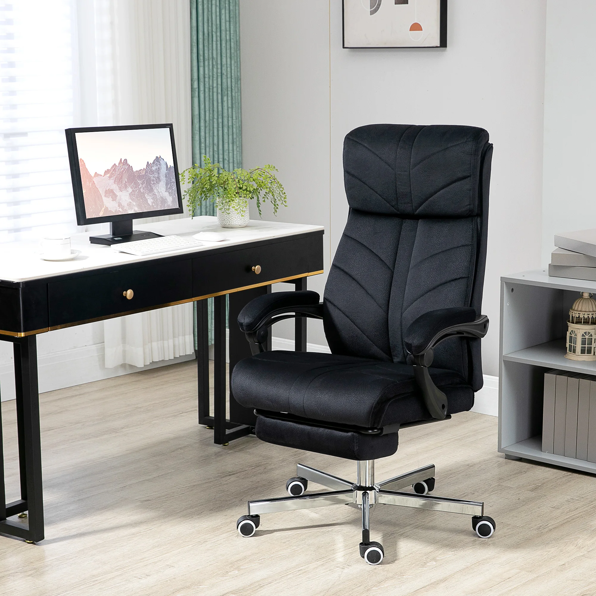 Vinsetto High-Back Executive Officehair with Footrest, Microfiber Computer Chair with Reclining Function and Armrest, Black 2
